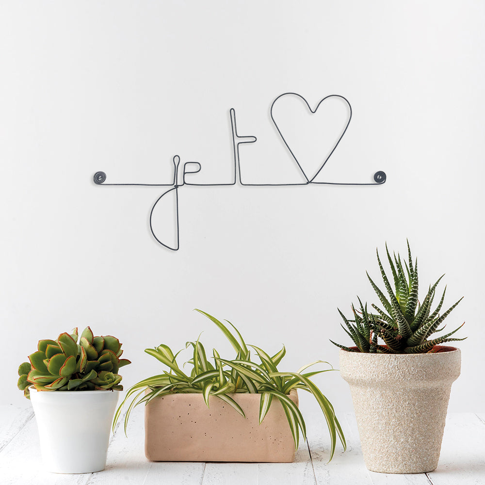 Message and wire sculpture "I love you (heart shaped love)" - pin-up - Wall jewelry