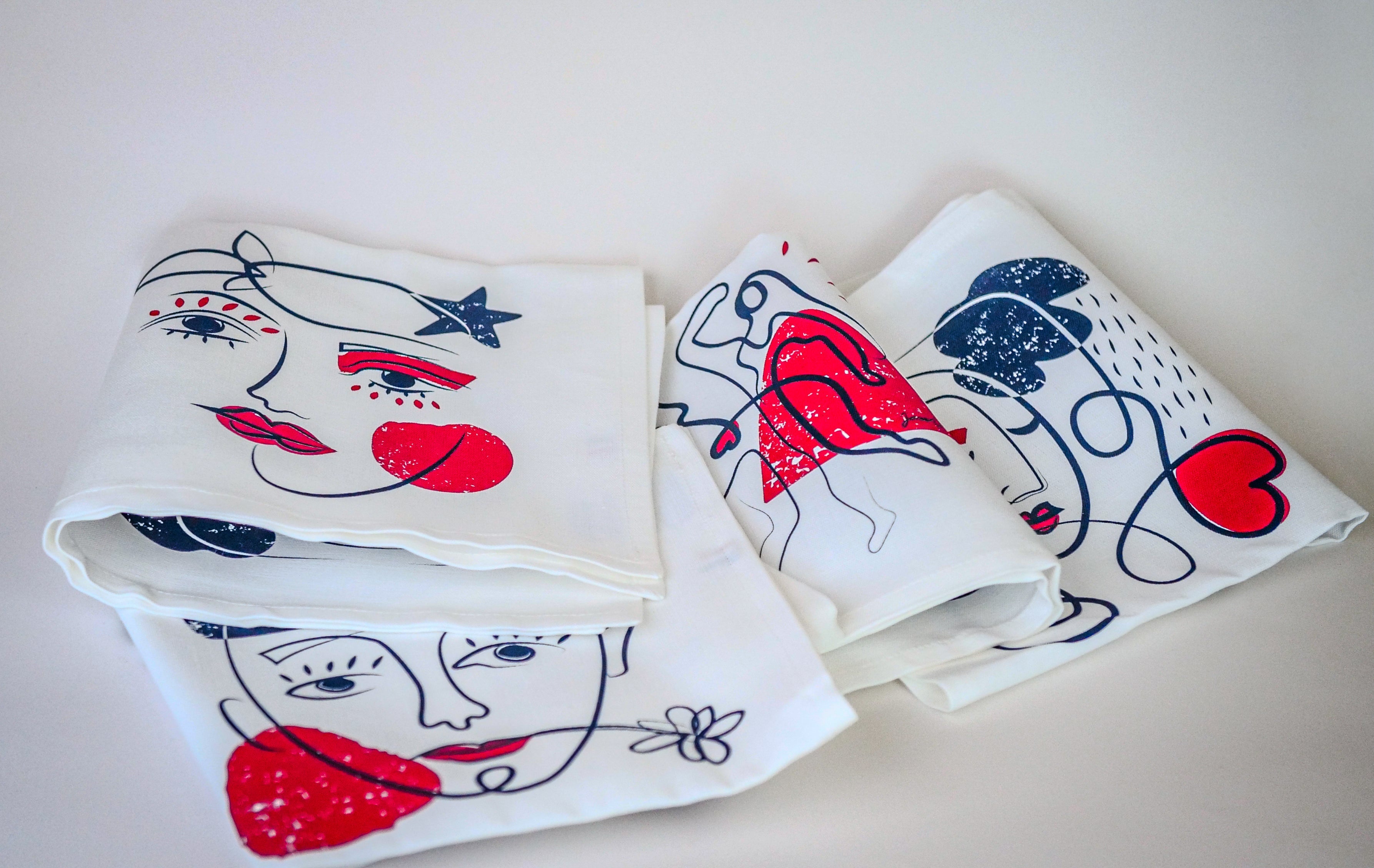 Coffret de 4 serviettes de table - La Serviette de Table - Linge de table -  "Les Âmes Soeurs"œurs"