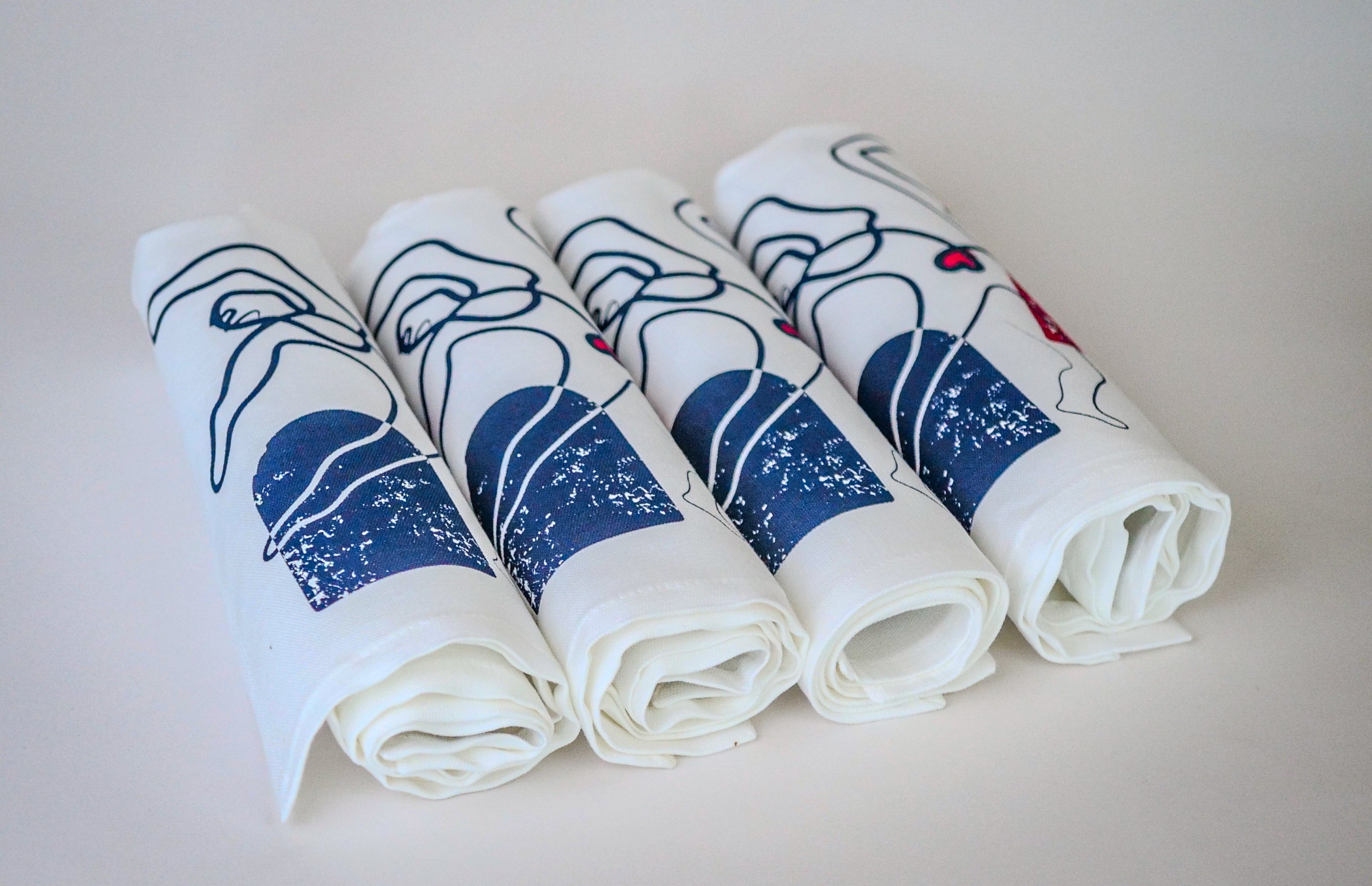 Coffret de 4 serviettes de table - La Serviette de Table - Linge de table -  "Les Âmes Soeurs"œurs"