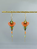 "Indian Flowers" Hoop Earrings - Orange and Aqua
