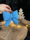 Keychain or handbag charm knot - Large - Blue white polka dot