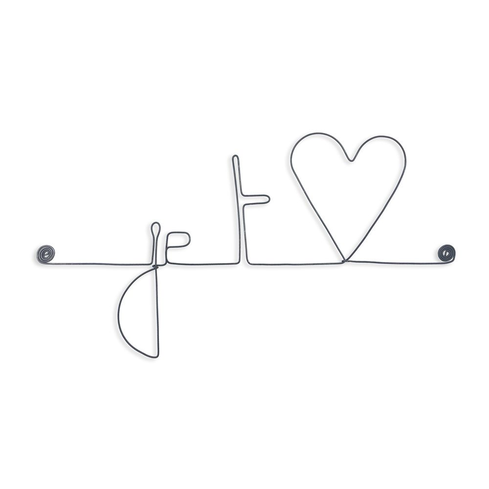 Message and wire sculpture "I love you (heart shaped love)" - pin-up - Wall jewelry