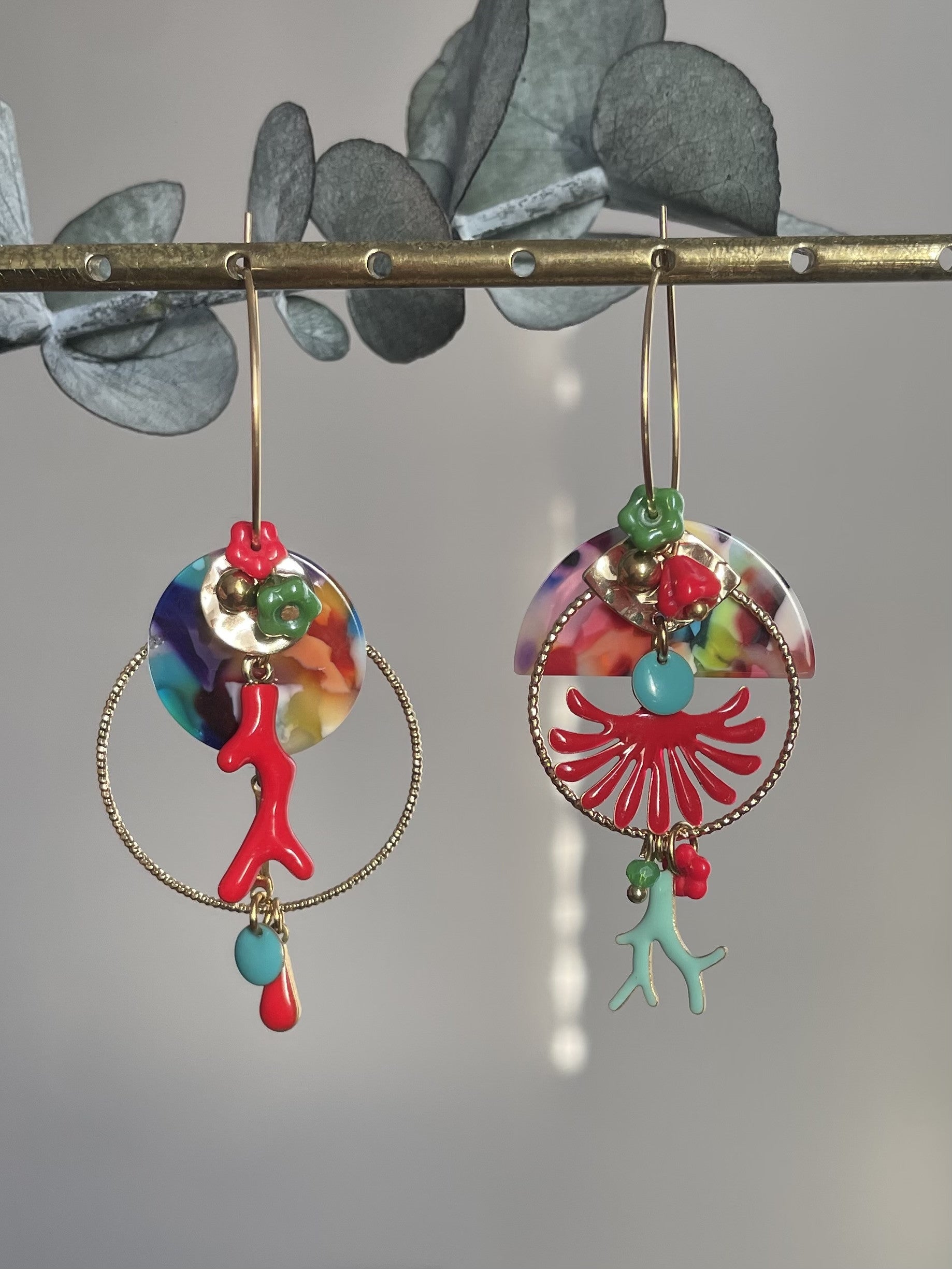 Multicolor "Asymmetric Coral" Hoop Earrings