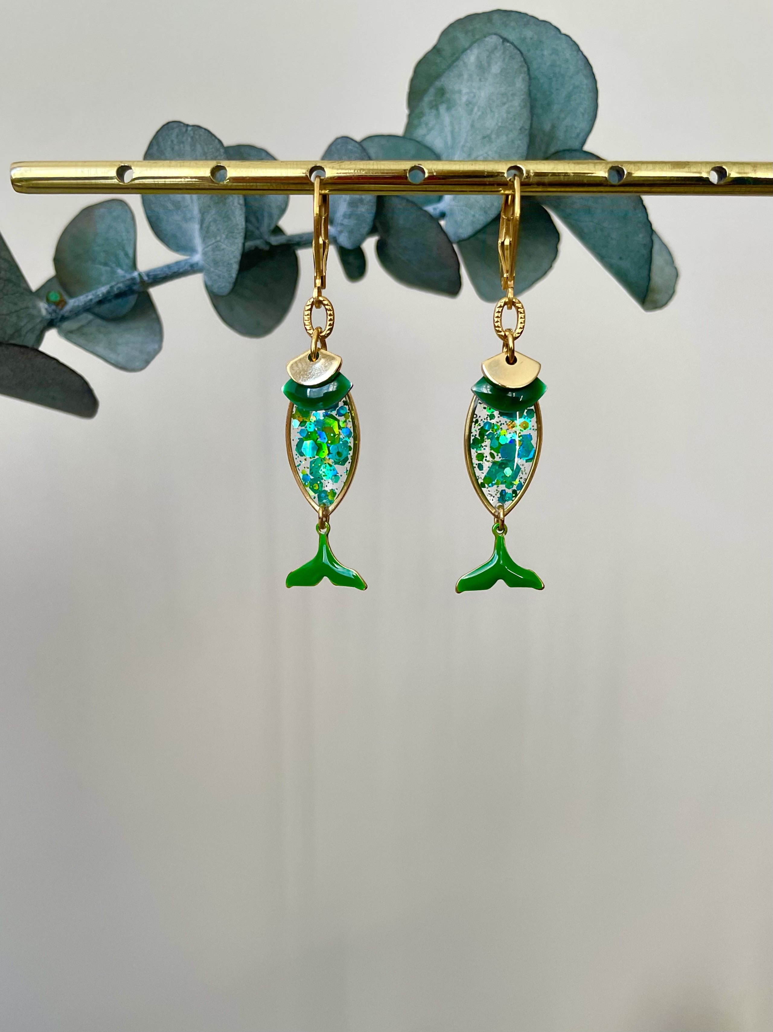 Dormeuses "Poisson Pailleté" turquoise
