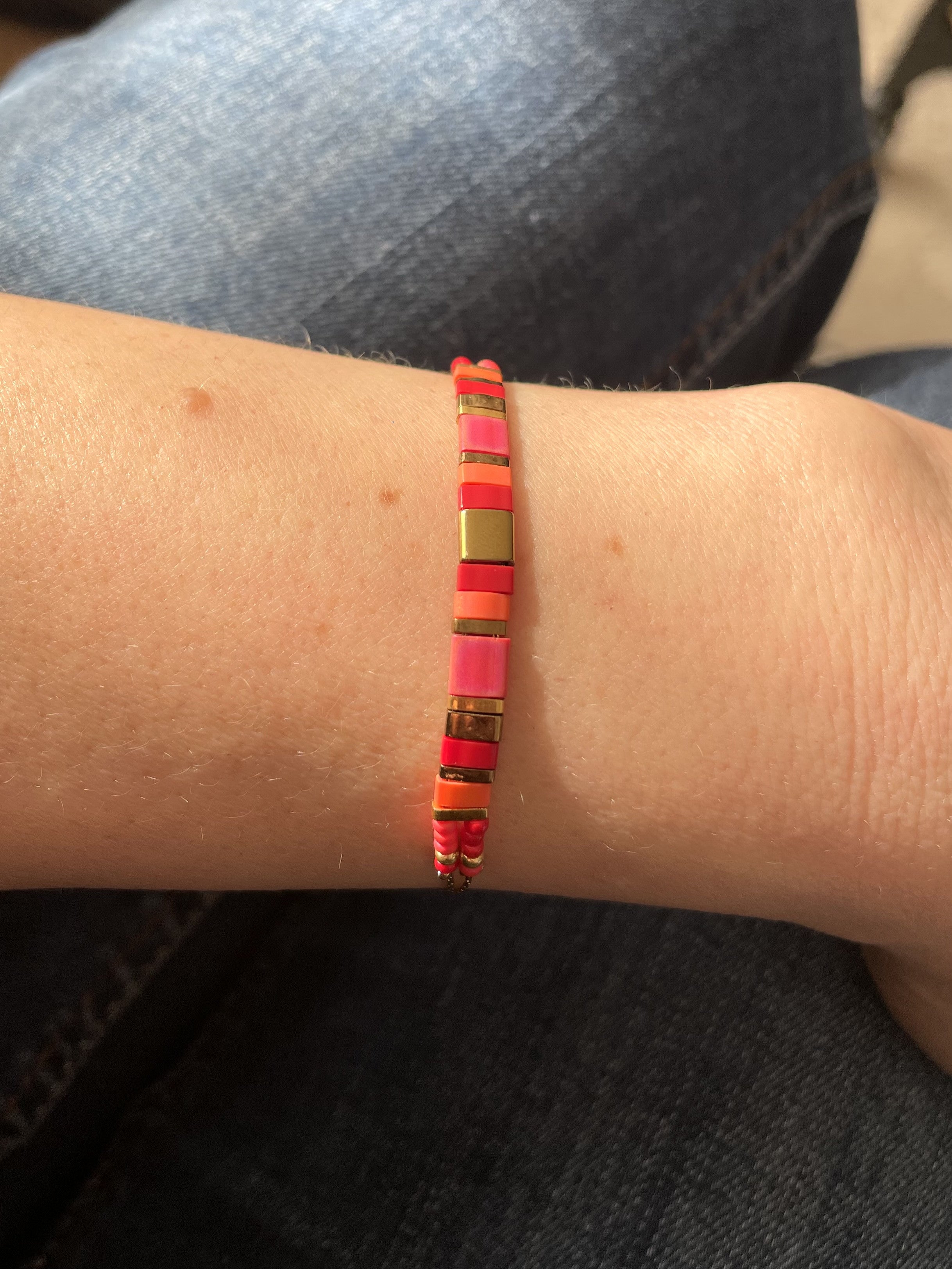 Bracelet "Mini Peruvien" Rouge et Corail