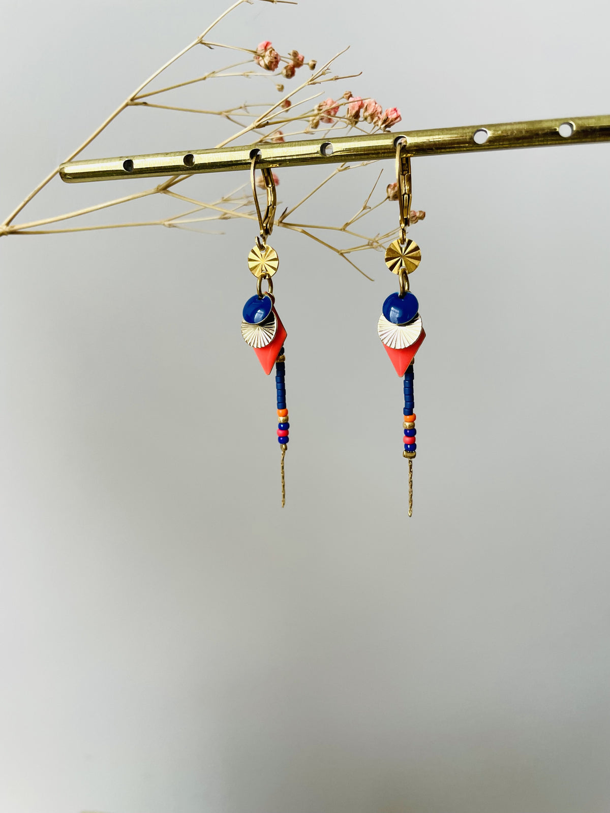 Dormeuses "Losange Arlequin" oranges et bleus