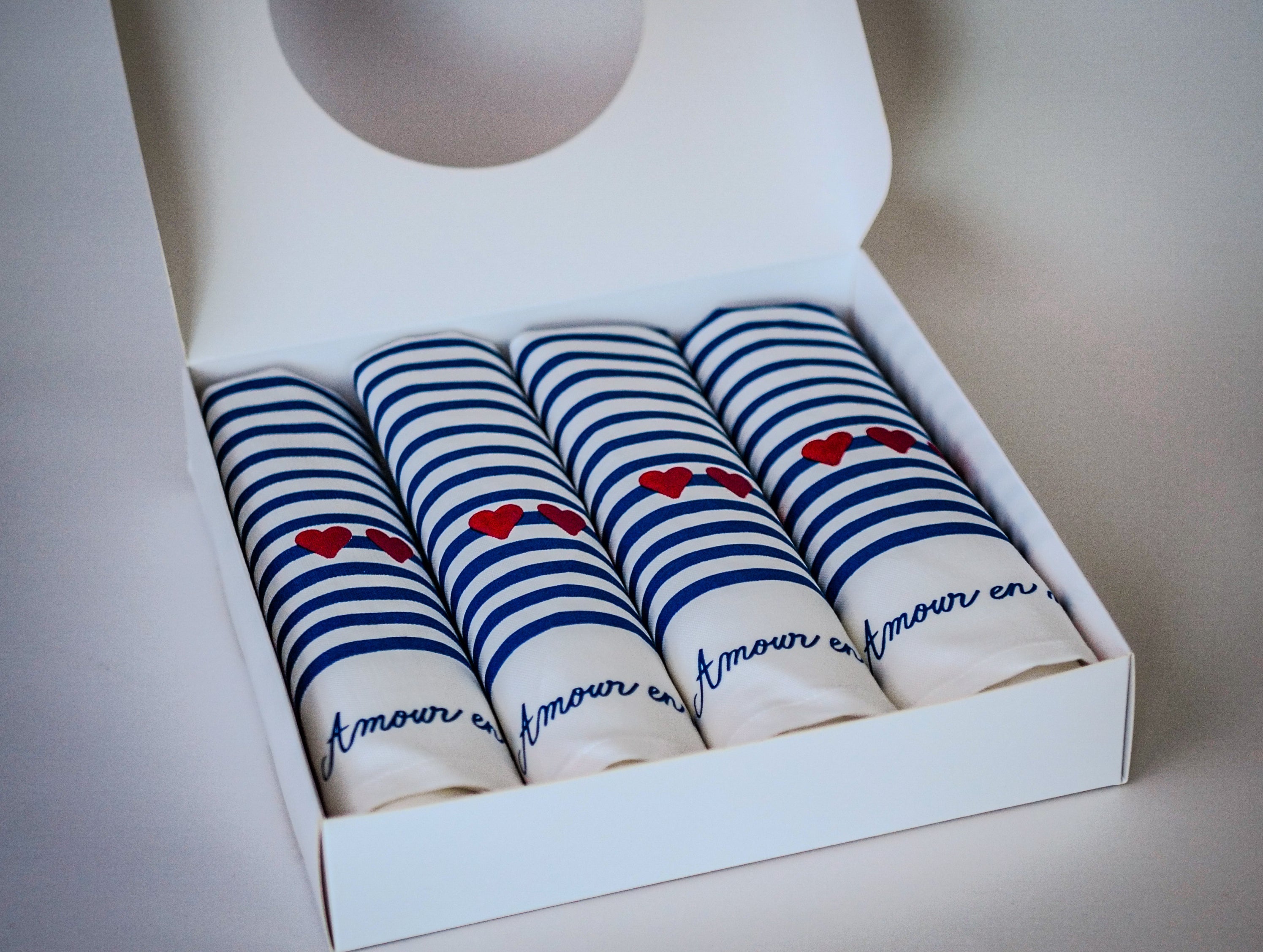 Coffret 4 serviettes de table "Amour en Mer" -  La Serviette de Table