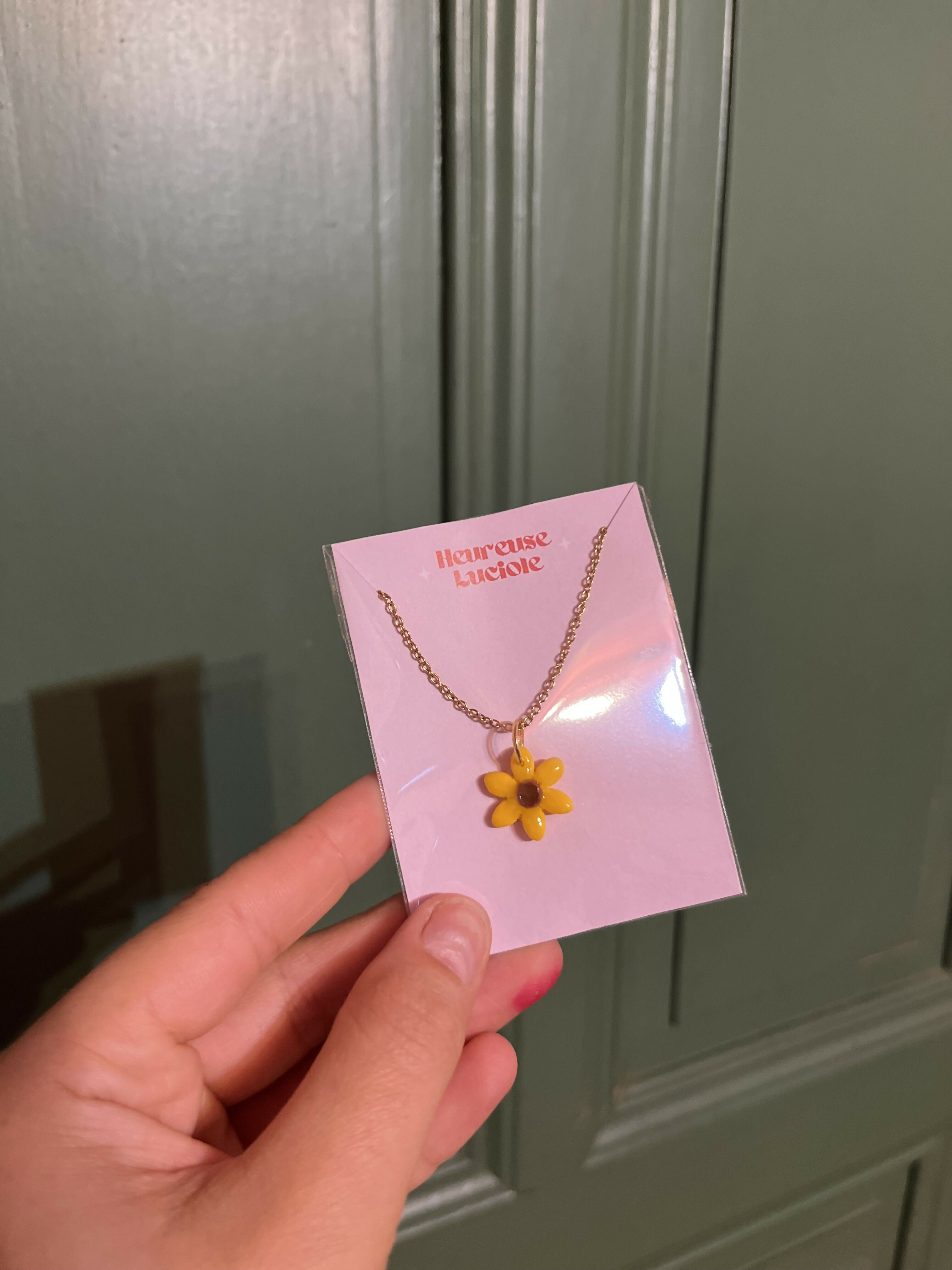 HEU0070- Collier acier doré pendentif fimo
