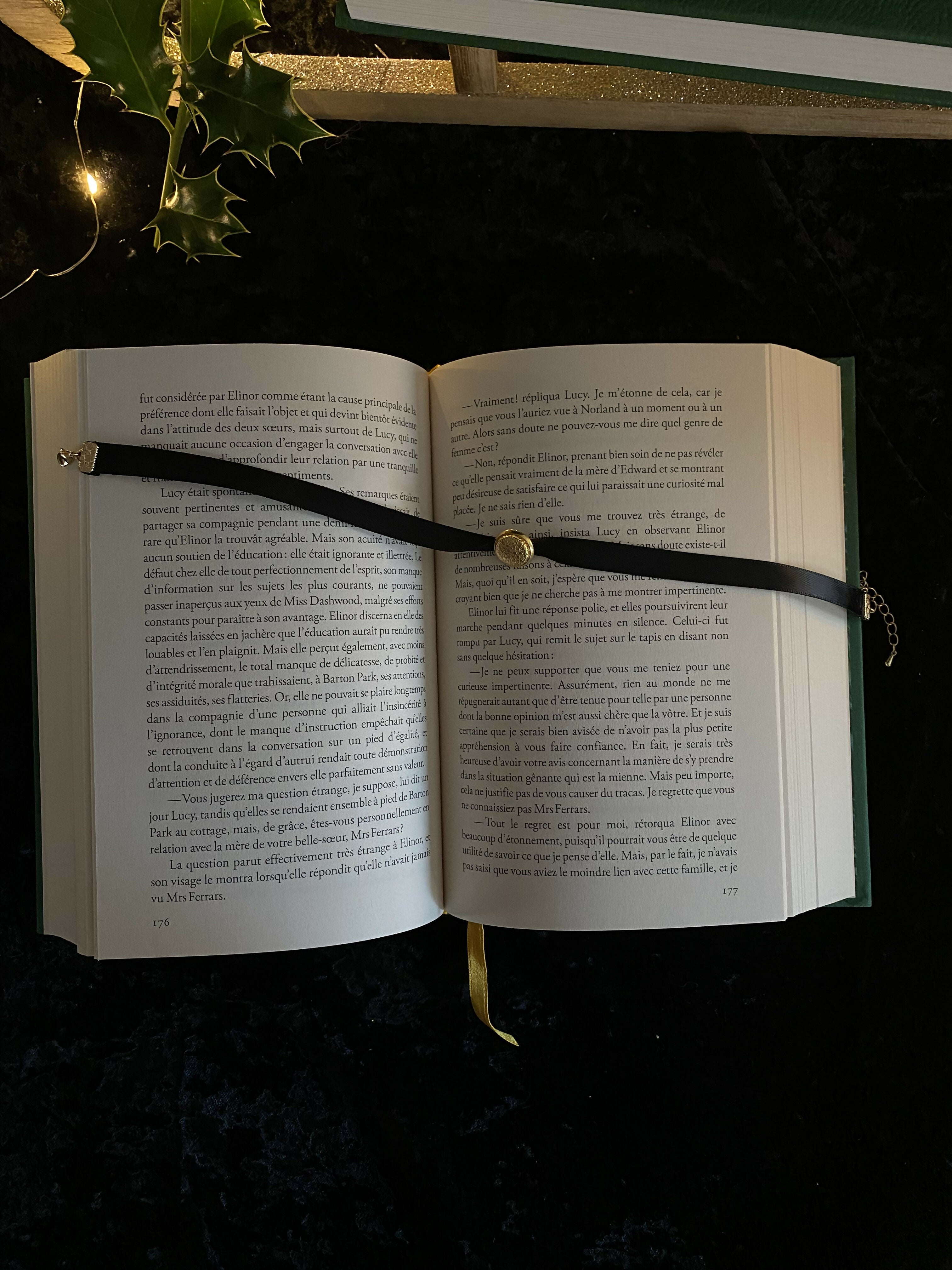 Black satin ribbon choker/neck collar - Gold button