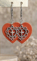 Leather Heart and Cross Earrings
