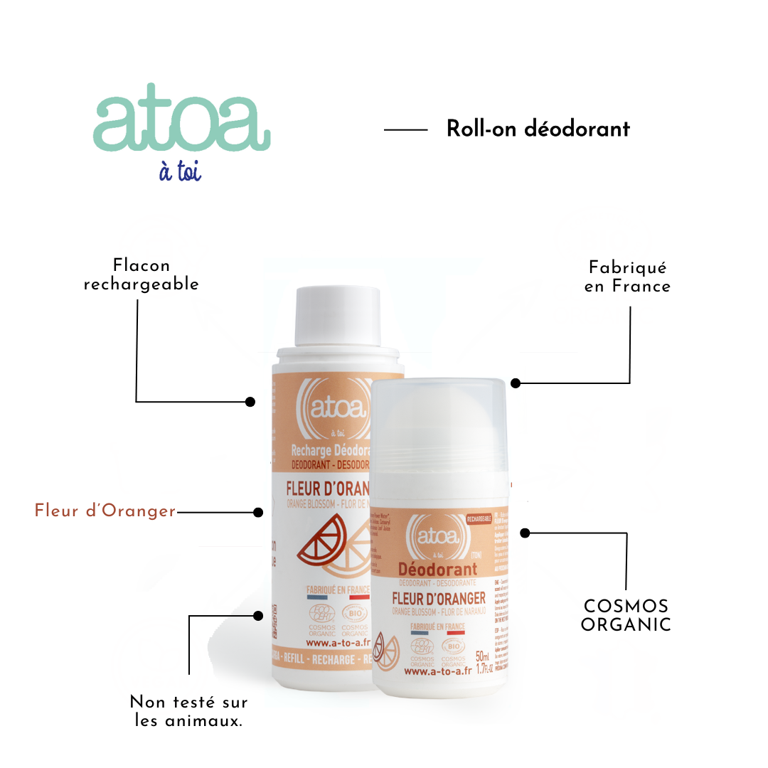 ATOA - Orange Blossom Roll-On Deodorant - COSMOS ORGANIC - REFILLABLE