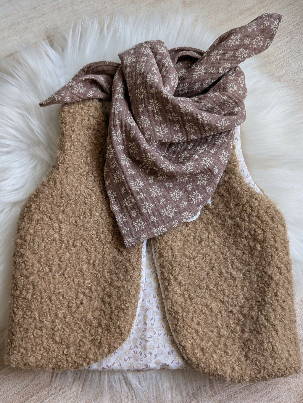 Foulard bébé enfant double vichy marron Orange