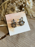 Créoles CLIPS argent & ses fleurs beige - marron