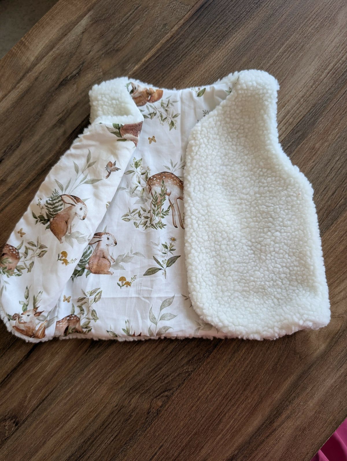 Gilet de berger réversible 18 mois 3 ans sherpa blanc foret