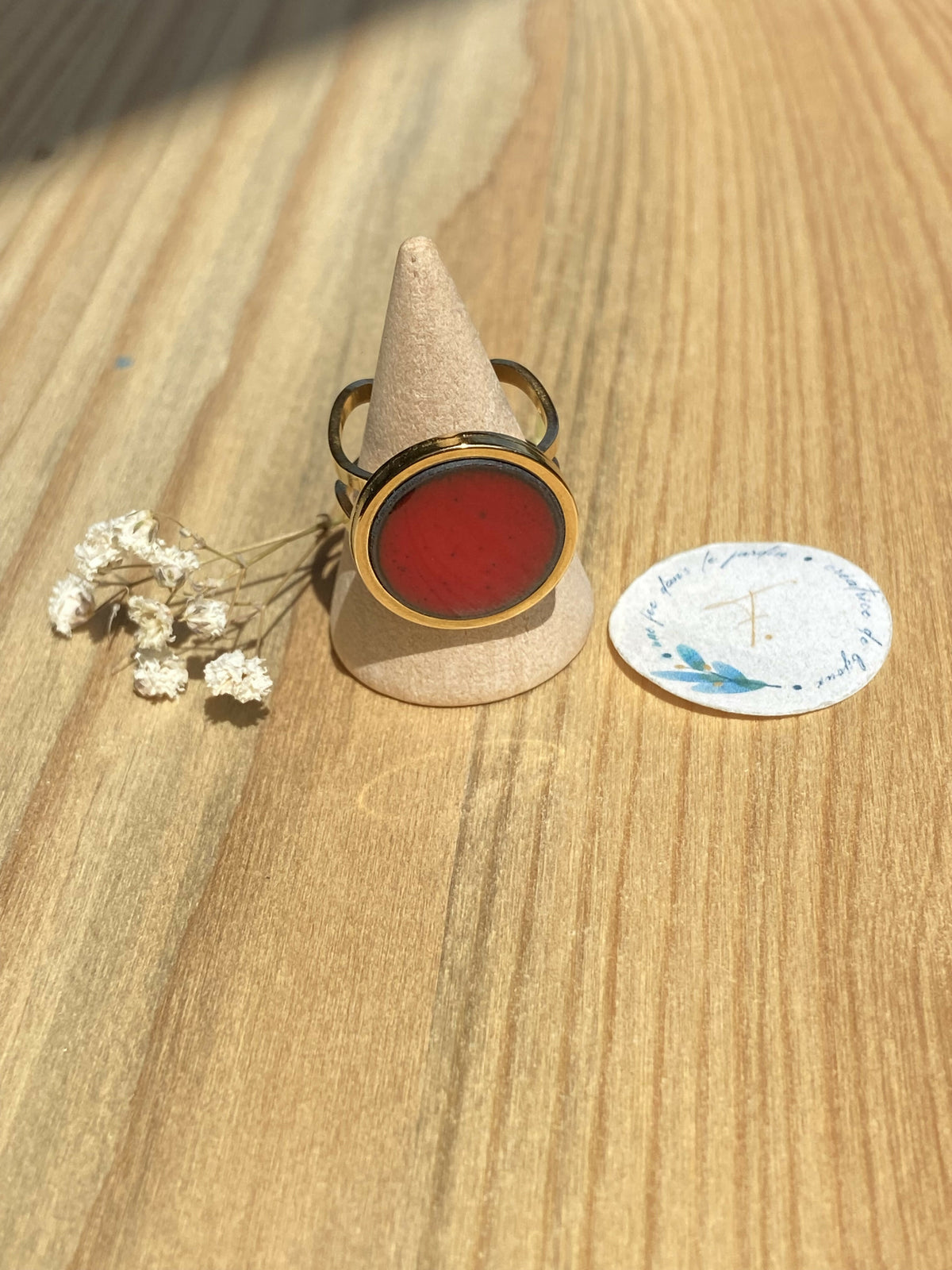 Garance gold-plated ring with plain enamel