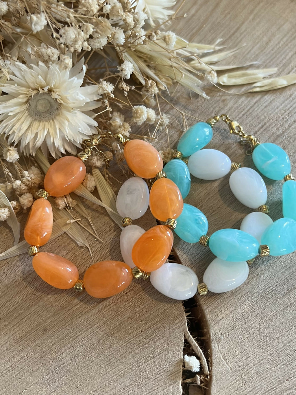 Coral irregular large bead bracelet