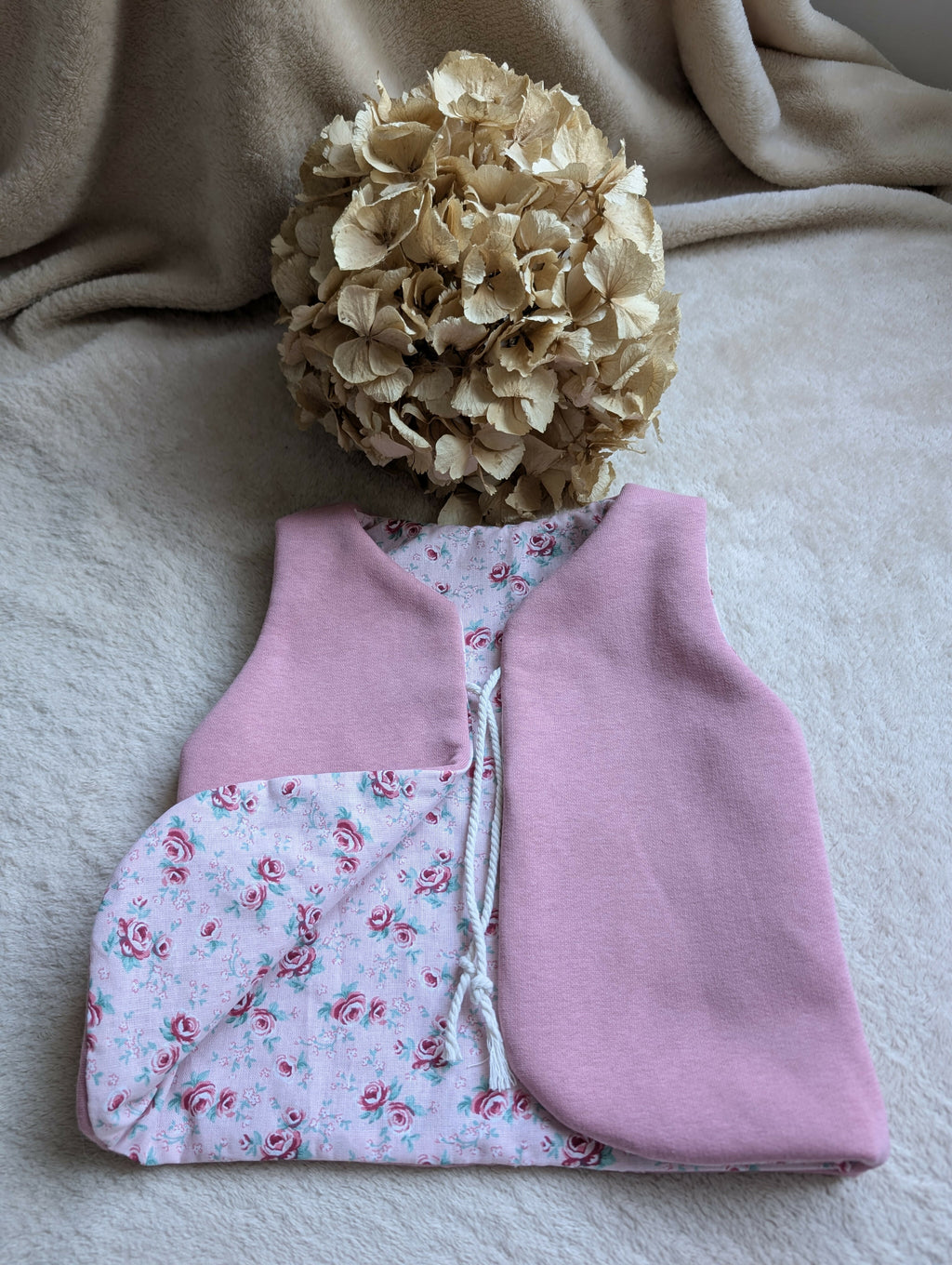 GILET DE BERGER SWEAT ROSE FLEURS VINTAGE 18 MOIS-3 ANS