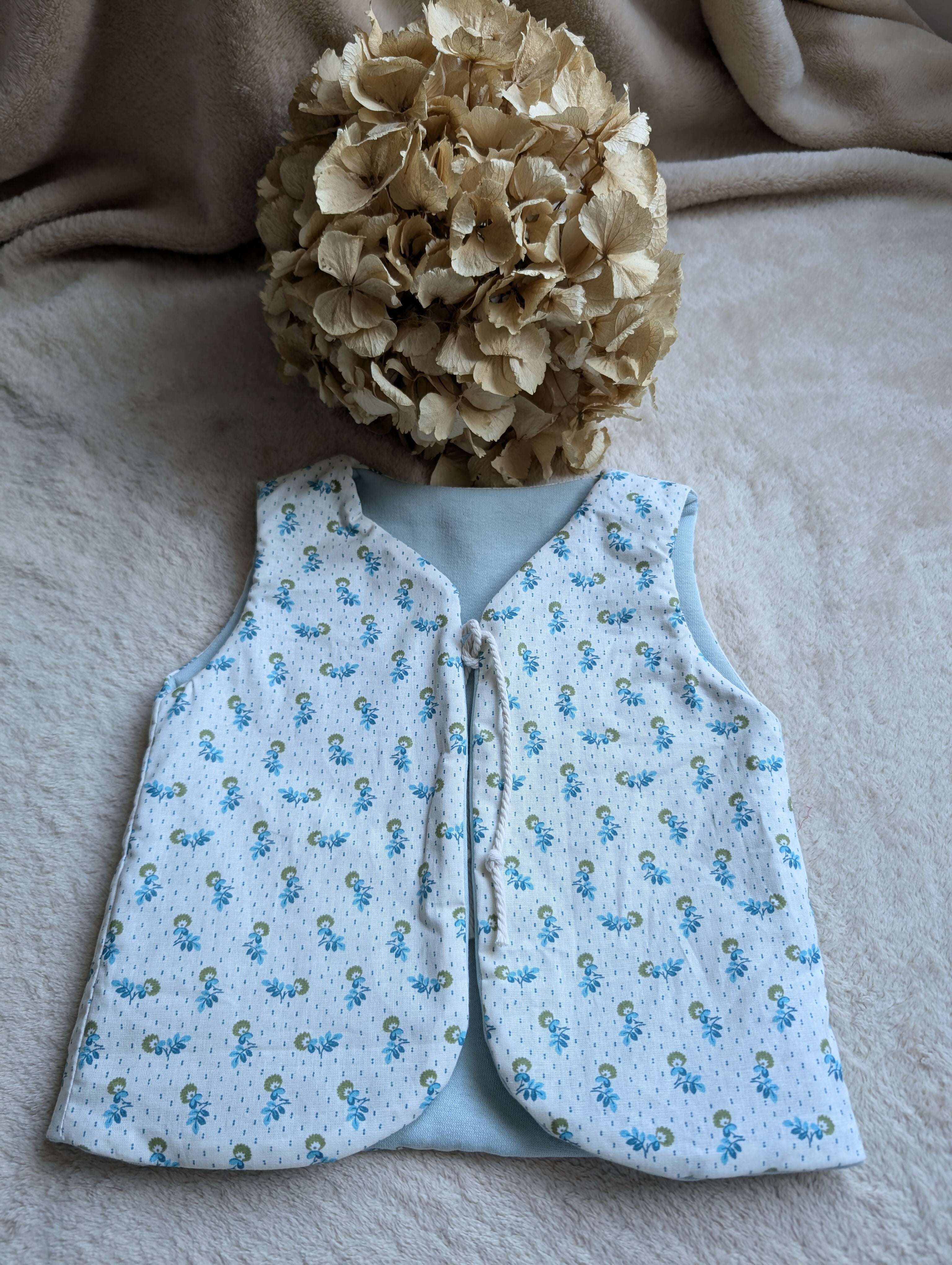 GILET DE BERGER SWEAT VERT FLEURS ET POIS 18 MOIS-3 ANS